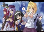  2000s_(style) 6+girls anger_vein angry apron arcueid_brunestud ascot beret black_bow black_cape black_capelet black_dress black_hair blonde_hair blue_background blue_eyes blue_hair bow bowtie broom broom_riding brown_dress cape capelet ciel_(tsukihime) clenched_hand closed_mouth commentary_request copyright_name cover cover_page cowboy_shot crossed_arms double_v doujin_cover dress elehime gradient_hair grey_hair hair_bow hair_intakes hairband hand_on_another's_head hat hisui_(tsukihime) kohaku_(tsukihime) len_(tsukihime) letterboxed long_hair long_sleeves looking_at_viewer maid maid_headdress medium_hair melty_blood multicolored_hair multiple_girls one_eye_closed open_mouth pink_hair pleated_skirt pointy_ears purple_eyes purple_hair purple_shirt purple_skirt red_bow red_bowtie red_eyes red_hair shirt short_hair sion_eltnam_(type-moon) sion_eltnam_atlasia skirt smile tohno_akiha tsukihime turtleneck turtleneck_shirt v v-shaped_eyebrows white_apron white_hairband white_shirt white_skirt yellow_ascot 