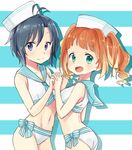  bad_id bad_pixiv_id bikini black_eyes black_hair brown_hair green_eyes hat holding_hands idolmaster idolmaster_(classic) idolmaster_2 kikuchi_makoto long_hair multiple_girls sailor_bikini sailor_collar sailor_hat sailor_swimsuit_(idolmaster) saito_katuo short_hair swimsuit takatsuki_yayoi twintails 