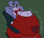 ambiguous_gender ambiguous_prey anthro armpit_hair belly big_belly bodily_fluids body_hair bonnie_(fnaf) bow_tie chair cheek_tuft clothing cotton_tail digestion drooling facial_tuft five_nights_at_freddy's fluffy fluffy_body fluffy_ears fur furniture hands_behind_head head_tuft hi_res inkvore lagomorph leaning leaning_backward leporid male male/ambiguous male_pred mammal moobs on_chair overalls overweight purple_body purple_fur rabbit saliva scottgames sitting sitting_on_chair sleeping thick_thighs tuft vore whiskers