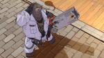 16:9 3d_(artwork) 4_toes 4k absurd_res anthro barefoot bear ben_bigger blender_(artwork) cel_shading digital_media_(artwork) feet hi_res male mammal mihoyo shaded simple_background sleeping solo sound_effects toes vowelless vowelless_sound_effect weapon widescreen zenless_zone_zero zimakum zzz