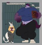 5_fingers anthro areola balls balls_outline big_balls big_bulge big_muscles big_pecs big_penis bulge clothed clothing corwin_(wavebyte) demon detailed_bulge digital_media_(artwork) dragon duo english_text erect_nipples erection eyewear fingers fur furred_dragon furred_scalie genital_outline genitals glasses greeting hair hi_res horn huge_balls huge_bulge huge_muscles huge_pecs huge_penis humanoid_genitalia humanoid_penis hyper hyper_balls hyper_bulge hyper_genitalia hyper_muscles hyper_pecs hyper_penis male male/male mammal monochrome muscular muscular_anthro muscular_male mustelid mythological_creature mythological_scalie mythology nipples otter pecs penis penis_outline penis_poking_out purple_body purple_fur purple_penis purple_tail sad_tomato scalie simple_background size_difference smaller_male tail text todd_(sad_tomato) wearing_glasses
