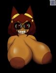 anthro areola big_areola big_breasts black_background breasts bust_portrait creepy_smile creepypasta dark_areola domestic_cat eyewear eyewear_on_head felid feline felis female gameoverse glitch_productions goggles goggles_on_head hi_res huge_areola huge_breasts human_teeth hyper hyper_breasts kit_bodega looking_at_viewer mammal nude nude_female portrait realistic_eyes seminal_kit.txt simple_background smile smiling_at_viewer solo yanafterdark