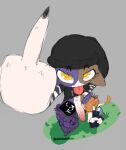 2026 ambiguous_gender anthro beanie black_beanie black_clothing black_fingerless_gloves black_gloves black_handwear black_hat black_headwear black_shirt black_t-shirt black_topwear blush calico_cat calico_pattern cate_meowdy clothed clothing dddanideer digital_drawing_(artwork) digital_media_(artwork) domestic_cat english_description epic_games erection felid feline felis fingerless_gloves flipping_viewer_off fortnite fur genitals gesture gloves grey_background grey_body grey_fur group gynomorph gynomorph/ambiguous hand_gesture handwear hat headgear headwear high-angle_view humanoid_genitalia humanoid_penis intersex intersex/ambiguous long_sleeve_shirt mammal meow_skulls middle_finger navel orange_body orange_fur pattern_clothing pattern_shirt pattern_topwear penis pink_tongue raised_clothing raised_shirt raised_topwear raven_team_leader shirt sibling_(lore) simple_background smile smiling_at_another striped_clothing striped_shirt striped_topwear stripes t-shirt tongue tongue_out topwear trio v_sign white_body white_fur yellow_eyes