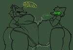 abdominal_bulge ambiguous_gender anthro belly belly_overhang belly_squish big_belly big_breasts big_butt black_sclera blush bottomwear breasts butt butt_cleavage canid canine clothed clothing clothing_lift crossed_arms digestion duo ear_piercing ear_ring female flustered fox hand_on_hip hi_res huge_breasts imprint inkvore jiggling male male/female mammal nipple_outline overweight pants piercing ring_piercing shirt shirt_lift side_view squish struggling struggling_prey tail teasing thick_thighs topwear vore yellow_eyes