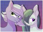 2015 4:3 absurd_res black_eyebrows blue_wall border brick brick_wall cel_shading closed_frown closed_smile colored digital_drawing_(artwork) digital_media_(artwork) duo earth_pony elskafox english_description equid equine eyebrows eyelashes female female_feral feral friendship_is_magic frown fur furrowed_eyebrows grey_body grey_fur grey_mane grumpy happy hasbro hi_res horse larger_female larger_feral light lighting limestone_pie_(mlp) long_mane looking_up mammal mane mane_over_eye marble_pie_(mlp) medium_mane monotone_mane mouth_closed multicolored_mane my_little_pony nude nude_female pony shaded sibling_(lore) sister_(lore) sisters_(lore) size_difference smaller_female smaller_feral smile thin_eyebrows two_tone_mane wall_(structure) white_border white_sclera