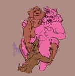anthro ball_gag canid canine crown domestic_pig female female/female gag group group_sex headgear hi_res hyena interspecies_threesome mammal oral sex sketch suid suine sus_(pig) tapiestre threesome trio wild_boar