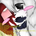 1:1 ambiguous_gender andromorph_(lore) anthro black_eyes black_mouth black_nose blood blood_in_hair blood_on_face bloodshot_eye blush blush_stickers bodily_fluids chest_tuft collar dark_tongue daydream distracting_watermark drooling english_text eyeshadow fangs felid feline fur glistening glistening_eyes hair hi_res lazy_eye lidded_eyes makeup mammal messy_hair open_mouth preychan real_feral saliva shaded shock_collar teeth text tomboyish_sidetails tongue tuft watermark white_body white_fur white_hair