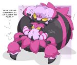 2026 4_legs arachnid arachnid_taur arthropod arthropod_abdomen arthropod_taur belly belly_grab black_body bodily_fluids dialogue digital_media_(artwork) emanata english_text eyelashes female female_taur flat_chested guzzlord420 hand_on_belly hand_on_own_belly hi_res huge_arthropod_abdomen multicolored_body offscreen_character pal_(species) palworld pink_body pocketpair purple_body slightly_chubby slightly_chubby_female slightly_chubby_taur solo spider spider_taur sweat sweatdrop tarantriss taur text yellow_eyes
