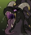 ambiguous_gender black_body bodily_fluids cassettewaves dragon female feral headshot_portrait hi_res horn imminent_vore long_tongue mouth_shot mythological_creature mythological_scalie mythology open_mouth portrait saliva saliva_string saniki_(antagonish) scalie solo throat tongue tongue_out wings