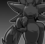 2026 2_horns anthro avali black_clothing black_latex black_skinsuit claws clothing drone gesture hand_gesture hi_res horn latex latex_clothing latex_skinsuit male monochrome pointing pointing_at_viewer rem_phase skinsuit solo tight_clothing