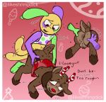 anal anal_penetration animate_inanimate anthro anthro_penetrated balloon blush blushcrunch_studio bottomwear brown_body brown_fur butt chastity_cage chastity_device clothed clothing clothing_aside dandy's_world deer dialogue doggystyle duo femboy from_behind_position fur genitals glowing glowing_nose heart-shaped_pupils hi_res hooves horn horns_and_hooves ilikeshrimpdick inflatable looey_(dandy's_world) looking_pleasured male male/male male_penetrating mammal multicolored_body new_world_deer penetration penis red_background red_bottomwear red_clothing red_nose red_skirt reindeer roblox rudie_(dandy's_world) sex simple_background skirt spread_butt spreading tail tail_motion tailwag text thong thong_aside toon_(dandy's_world) underwear underwear_aside watermark