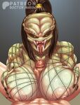 absurd_res alien alien_humanoid breast_play breasts clothing doctor_awesome dreadlocks female female_on_human first_person_view fishnet_clothing genitals hair hi_res human human_on_humanoid human_pov humanoid interspecies male male/female male_on_humanoid male_pov mammal mandibles nipples penile penis pinup ponytail pose predator_(franchise) sex titfuck tongue tongue_out yautja