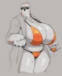 anthro avian beak beverage big_breasts bikini biped bird black_beak breasts cleavage clothed clothing container cup drinking_glass eyewear female glass glass_container glass_cup glistening glistening_body holding_beverage holding_container holding_cup holding_drinking_glass holding_object horned_owl huge_breasts jezzlen navel non-mammal_breasts non-mammal_navel orange_bikini orange_clothing orange_swimwear owl phoebe_(jezzlen) simple_background snowy_owl solo sunglasses swimwear thick_thighs true_owl two-piece_swimsuit