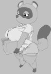 2026 animal_crossing anthro arms_at_sides big_breasts biped bottomwear box breasts button_(fastener) canid canine clothed clothed_anthro clothed_female clothing collared_shirt container crossgender crotch_lines digital_media_(artwork) dress_shirt ear_markings ears_up eye_markings eyebrows eyelashes facial_markings feet female female_anthro fingers full-length_portrait fully_clothed fully_clothed_anthro fully_clothed_female gloves_(marking) grey_background greyscale half-closed_eyes head_markings hi_res holding_box holding_container holding_object kemono leg_markings looking_down mammal markings meckmeck00124 monochrome mtf_crossgender narrowed_eyes nintendo nose_markings portrait raccoon_dog raised_tail round_ears shirt shorts shortstack shortstack_anthro shortstack_female simple_background snout socks_(marking) solo standing straight_arm straight_legs tail tanuki thick_thighs thin_eyebrows three-quarter_view toes tom_nook_(animal_crossing) topwear