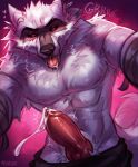 abs animal_genitalia animal_penis anthro arms_out athletic athletic_anthro athletic_male big_penis bodily_fluids bottomwear breath canid canine canine_genitalia canine_penis canis clothed clothing death_(puss_in_boots) dreamworks drooling ears_back erection eyebrows facial_markings first_person_view fluffy fur fuzzy genital_fluids genitals growling half-closed_eyes head_markings heart_symbol hi_res knot looking_at_viewer lustful_gaze male mammal markings mask_(marking) mekaska narrowed_eyes nipples open_mouth pants partially_clothed penis pink_background pivoted_ears precum precum_on_penis precum_string puss_in_boots_(franchise) red_eyes red_penis saliva saliva_on_tongue seductive signature simple_background solo teeth text tongue tongue_out topless white_body white_fur wolf