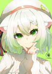  1girl absurdres animal_ears braid byte-artist ferret_ears ferret_girl gradient_hair green_eyes green_hair hat highres limealicious limealicious_(winter) multicolored_hair short_hair smile solo sweater vinesauce virtual_youtuber white_hair white_hat white_sweater 