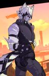 3d_(artwork) anthro blender_(artwork) canid canine canis clothing digital_media_(artwork) fur looking_at_viewer male mammal mihoyo simple_background sleeping smile solo sound_effects suit von_lycaon vowelless vowelless_sound_effect white_body white_fur wolf zenless_zone_zero zimakum zzz