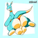 2026 anthro anus balls barely_visible_genitalia barely_visible_penis big_anus big_balls big_butt blush butt cel_shading choker claws dipstick_ears dipstick_tail ear_markings elphidran feet genitals geometric_background glistening glistening_body glistening_butt hi_res huge_balls jewelry killerwhale0 long_neck looking_back male markings missing_wings multicolored_ears necklace nude orange_choker orange_jewelry orange_necklace pal_(species) palworld penis perineum pocketpair scrotum_flap semi-anthro shaded simple_background solo tail tail_markings thick_thighs toony