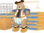 4:3 absurd_res adult_(lore) anthro bulldog canid canine canis clothed clothing construction diaper domestic_dog hi_res joel_(nuggetmunk) male mammal mastiff molosser nuggetmunk solo standing wearing_diaper