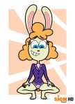 2023 blue_eyes border c.dash37 clothing colored crouching feet female hair hi_res lagomorph leporid logo mammal nervous nervous_smile nickelodeon on_model orange_hair panties panty_shot rabbit signature simple_background smile solo spread_legs spreading style_emulation t.u.f.f._puppy tammy_(t.u.f.f._puppy) underwear white_body white_border