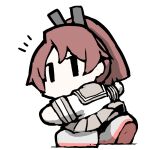  1girl brown_hair brown_sailor_collar brown_skirt chibi chibi_only commentary_request from_behind full_body grey_shoes kantai_collection no_mouth notice_lines pleated_skirt ponytail sailor_collar sailor_shirt school_uniform serafuku shikinami_(kancolle) shirt shoes short_sleeves simple_background skirt solid_eyes solo task_(s_task80) white_background white_shirt |_| 