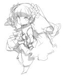  1girl anpolly baggy_pants bare_arms boots braid braided_hair_rings commentary_request crop_top full_body greyscale hair_rings long_hair looking_at_viewer monk_(sekaiju) monk_2_(sekaiju) monochrome open_mouth pants sekaiju_no_meikyuu sekaiju_no_meikyuu_3 simple_background sketch solo twintails v-shaped_eyebrows white_background 