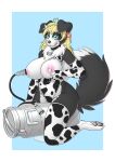 2023 animal_print animal_print_bikini animal_print_thigh_highs anthro big_breasts big_tail bikini blonde_hair blue_eyes bodily_fluids border_collie breast_milking breasts camel_toe canid canine canis clothing collie container cow_print cow_print_bikini cow_print_elbow_gloves cow_print_thigh_highs cowbell domestic_dog female female_anthro hair herding_dog hi_res huge_breasts huge_tail lactating legwear machine mammal milk_can milk_container milk_drip milk_on_ground milking_machine pastoral_dog pattern_bikini pattern_clothing pattern_legwear pattern_swimwear pattern_thigh_highs rafale_(scramjet) scramjet747 sheepdog solo swimwear tail thigh_highs two-piece_swimsuit