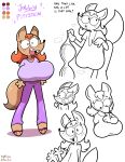 absurd_res anthro big_breasts bottomwear bra breasts canid canine cleavage clothed clothing dialogue fangs female fox freckles hair hanging_breasts hi_res huge_breasts jolly_pittstein looking_at_viewer mammal pants red_hair sagging_breasts shirt solo tail teeth theenfman topwear underwear