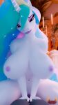 3d_(artwork) absurd_res anthro areola big_breasts biped blue_hair breasts cowgirl_position digital_media_(artwork) equid equine eyelashes female female_penetrated friendship_is_magic from_front_position front_view genitals green_hair hair hasbro hi_res horn huge_breasts loveslove male male/female male_penetrating mammal multicolored_hair my_little_pony mythological_creature mythological_equine mythology nipples on_bottom on_top penetration penile penile_penetration penis pink_eyes pink_hair princess_celestia_(mlp) pupils sex unicorn vaginal vaginal_penetration vulva white_body