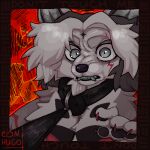 1:1 2026 abstract_background angry annoyed anthro black_border blue_eyes border bust_portrait canid canine canis cheek_tuft claws clenched_teeth collar colored_nails conhugo detailed digital_media_(artwork) english_text eye_scar eyebrows facial_hair facial_scar facial_tuft fangs finger_claws fingers fluffy frown fur glistening grey_body grey_fur hair handpaw icon leash leash_pull leashed_collar low_res male male_anthro mammal markings nails neck_tuft pawpads paws pixel_(artwork) portrait red_background scar scared shaded sharp_teeth shocked short_hair simple_background snarling snout solo teeth text thick_eyebrows tuft wearing_collar white_body wounded