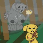 anthro big_breasts breasts chaoskres creepy duo eating eating_food female fog forest grey_body holding_object hollow_eyes lagomorph legless leporid mammal monster plant rabbit split_mouth tagme the_mouth the_mouth_must_eat tree yellow_body