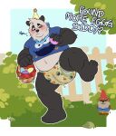 2026 4_toes 5_fingers abdl absurd_res amomon anthro basket bear black_body black_eyes black_fur blush blush_lines bodily_fluids clothed clothing container cookie cookie_monster dialogue diaper digital_drawing_(artwork) digital_media_(artwork) easter easter_egg english_text feet fingers food fur genital_fluids giant_panda gnome hi_res holidays male mammal monu on_one_leg overweight pantsless_anthro pantsless_male partyhat pattern_diaper pbs sesame_street simple_background solo stained_diaper standing text toes unclean_diaper urine used_diaper vocalization wearing_diaper wet_diaper white_body white_fur white_sclera