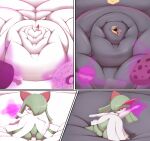 2025 absurd_res belly big_belly comic feral food fur generation_3_pokemon gigantamax_pokemon green_hair group hair hi_res huge_belly hyper hyper_belly kirlia morbidly_obese nintendo obese overweight pokemon pokemon_(species) seviper shweetmagnet trio white_body white_fur zangoose