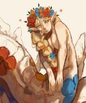 2024 5_fingers accessory animal_humanoid apode arms_down blonde_hair braided_hair braided_ponytail breast_squish breasts colored delicious_in_dungeon draconcopode elf feathered_scalie feathered_snake feathers female fingers floral_markings flower flower_crown flower_in_hair green_eyes hair hair_accessory hi_res humanoid humanoid_pointy_ears hybrid lamia leaf legless long_hair looking_at_viewer marcille_donato markings nude painting_(artwork) pinup plant pointy_ears ponytail portrait pose pupils reptile scales scalie serpentine shaded simple_background smile snake solo split_form squish tail tan_body tapering_tail thick_tail unusual_pupils white_background white_body white_scales xaki_(artist)