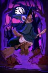 2026 absurd_res bat broom broom_riding butt cleaning_tool clothing cloud detailed_background food fruit halloween hat headgear headwear hi_res holidays hyena leaf magic_user mammal moon night pawpads plant plum_(puppeypawbs) pumpkin puppeypawbs sky smile solo star starry_sky tail tree witch witch_hat