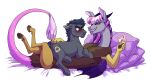 2017 2_horns 4_fingers alternate_universe anthro bangs bent_arm bent_legs biped blue_horn blue_mane blue_tail blue_wings blush blushing_profusely brown_body brown_fur brown_hooves brown_pawpads bruce_(lopoddity) chest_tuft chimera chin_tuft closed_frown cloven_hooves colored crossed_legs cutie_mark digital_drawing_(artwork) digital_media_(artwork) draconequus duo ear_tuft earth_pony english_description equid equine eyebrow_through_hair eyebrows eyelashes eyes_mostly_closed facial_tuft fan_character feathered_wings feathers female female_anthro feral fingers flirting frown fur furrowed_eyebrows grey_body grey_fur gums hair hand_on_back hand_pawpads handpaw hasbro hi_res holding_object holding_paper hooves horn horse larger_anthro larger_female light lighting long_hair long_neck long_tail looking_at_another looking_away lopoddity lying lying_on_another male male/female male_feral mammal mane membrane_(anatomy) membranous_wings monotone_mane monotone_tail mouth_closed multicolored_body multicolored_fur multicolored_hair my_little_pony narrowed_eyes nude nude_anthro nude_female nude_male on_back pandora_(lopoddity) pandoraverse_(lopoddity) paper pawpads paws pillow pink_gums pink_hair pink_inner_ear pink_tail pony pupils purple_eyes purple_hair purple_pillow quadruped shaded sharp_teeth short_mane simple_background size_difference slit_pupils smaller_feral smaller_male smile smiling_at_another sparkles sparkling_hair story story_in_description tail teeth text thick_eyebrows translucent translucent_hair tuft unguligrade white_background white_hair white_sclera wings yellow_sclera