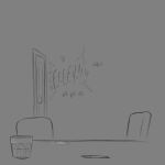 1:1 2026 bodily_fluids chair desk digital_drawing_(artwork) digital_media_(artwork) door english_description english_text furniture genital_fluids glass heart_symbol laugh line_art moan monochrome not_furry offscreen_sex pen raunchyriot sequence sketch table text vaginal_fluids zero_pictured