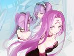  breasts cleavage collar dress euryale facial_mark fate/hollow_ataraxia fate/stay_night fate_(series) long_hair multiple_girls purple_eyes purple_hair rider siblings sisters small_breasts soto stheno strapless strapless_dress twins twintails very_long_hair 