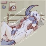 1_horn 2026 4_fingers absol anthro anthrofied anus aroused bed bed_sheet bedding biped birdgare blue_body blush blush_lines bodily_fluids bottomless chest_tuft claws clothed clothed_anthro clothing colored dialogue digital_drawing_(artwork) digital_media_(artwork) english_text eyebrows eyes_closed female female_anthro fingering fingers flat_chested forehead_gem fur furniture gem generation_3_pokemon genital_fluids genitals gesture hair hair_over_eye hand_gesture hand_on_head happy horn lying mammal masturbation medal medallion motion_outline nintendo obscured_face on_back on_bed one_eye_obstructed picture_frame pillow pokemon pokemon_(species) pokemorph portrait pose semi-anthro shaded short_hair slim_anthro sniffing sniffing_clothes solo tail talking_to_self text three-quarter_portrait topwear topwear_only tuft v_sign vaginal vaginal_fingering vaginal_fluids vaginal_masturbation vulva wearing_another_person's_clothing white_body white_fur white_hair