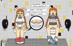 anthro bathroom bathroom_tiles belt bemani blush bodily_fluids bottomless bottomwear bottomwear_around_one_leg bottomwear_down braided_hair butt clothed clothing clothing_around_one_leg collared_shirt digital_media_(artwork) domestic_cat duo embarrassed english_text enjoying_the_go felid feline felis female flamingazalea floor footwear genital_fluids genitals hair hi_res internal konami lagomorph legs_together leporid mammal mimi_(pop'n_music) nyami_(pop'n_music) open_belt open_mouth panties panties_around_ankles panties_around_one_leg panties_down pants pants_around_ankles pants_around_one_leg pants_down partially_clothed peeing peeing_together pointy_ears polo_shirt pop'n_music prick_ears pubes public_restroom rabbit relieved shirt shoes socks speech_bubble spread_legs spreading text tile tile_floor tile_wall toilet toilet_paper toilet_use topwear underwear underwear_around_one_leg underwear_down urine vulva wall_(structure) wristband