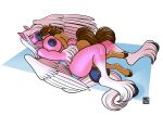 2026 5_fingers ambiguous_anthro ambiguous_gender anthro artist_logo balls big_balls big_breasts black_nipples blue_background border breasts brown_body brown_hair colored cuddling digital_drawing_(artwork) digital_media_(artwork) duo ears_back equid equine eyes_closed feathered_hooves feathers fingers freckles_(artist) genitals gynomorph gynomorph/ambiguous gynomorph_anthro hair hi_res hooves horse hug huge_balls intersex intersex/ambiguous intersex_anthro karoa_setanta logo long_tail lying mammal mythological_creature mythological_equine mythology nipples on_back pegasus pink_body pivoted_ears pointy_ears prick_ears shaded side_view simple_background tail white_border white_hair wings