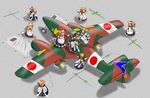  aircraft airplane animal_ears broom brown_hair camouflage cana cat_ears cat_tail goggles goggles_on_head imperial_japanese_army jet ki-201_karyuu long_hair maid military multiple_girls original tail world_war_ii 