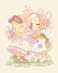 2021 3_toes 4_fingers ambient_arthropod ambient_butterfly ambient_insect anthro apron artist_name blush blush_stickers bonnet bouquet bow_ribbon brown_body brown_fur brown_markings carrot clothing countershade_fur countershading digital_drawing_(artwork) digital_media_(artwork) dimple dress duo eye_markings eyelashes eyes_closed feet female fingerless_(marking) fingers flat_colors floral_pattern flower food front_view full-length_portrait fur fur_markings grass green_clothing green_dress headgear headwear heart_symbol holding_bouquet holding_carrot holding_flower holding_food holding_object holding_vegetable kiss_on_lips kissing lagomorph leporid long_ears mammal markings patch_(fabric) plant portrait rabbit rear_view romantic romantic_couple samantha_whitten smile tan_body tan_fur tan_inner_ear text toes vegetable watermark whiskers white_apron white_clothing yellow_clothing yellow_dress