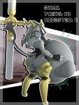 2026 3:4 3d_(artwork) abdominal_bulge absurd_res accessory ambiguous_gender ambiguous_prey anthro anthro_pred antlers armor belly big_belly big_breasts big_butt black_clothing bloated blue_eyes bottomless bottomless_anthro bottomless_female bovid bracelet breasts butt cape caprine clothed clothing digestion digital_media_(artwork) dream_breaker_(pseudoregalia) eyelashes felid feline female female_pred fingerless_gloves floppy_ears fur gloves goat gold_(metal) gold_armor gold_jewelry greaves grey_body grey_fur grey_hair hair hair_accessory hair_ring handwear hi_res hooves horn huge_belly hybrid hyper hyper_belly jackalope jewelry lagomorph leg_tuft leporid lop_ears mammal melee_weapon multiple_prey prey_bulge prey_count pseudoregalia rabbit rear_view same_size_vore shake_lines short_hair side_boob smile struggling struggling_prey sybil_(pseudoregalia) tail thick_thighs thigh_tuft topwear tuft vest vore weapon weirdodoods white_clothing