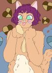 absurd_res anthro breasts cat_tail cookie cream_(food) digital_drawing_(artwork) digital_media_(artwork) digital_painting_(artwork) felid feline female food food_on_body food_on_breasts food_on_face fur hair hi_res holding_food holding_object licking long_ears mammal matou-perdu orange_body orange_fur painting_(artwork) paws red_cheeks short_hair solo tail tongue tongue_out whiskers