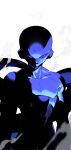  1boy alien blue_theme closed_mouth colored_skin dragon_ball dragon_ball_z expressionless final_form_frieza frieza highres kokusoji lips looking_at_viewer male_focus monochrome pectorals simple_background smoke solo tail twitter_username 