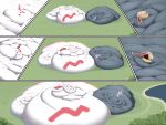 2025 4:3 absurd_res belly big_belly comic duo feral fur generation_3_pokemon gigantamax_pokemon grass hi_res huge_belly hyper hyper_belly morbidly_obese nintendo obese outside overweight plant pokemon pokemon_(species) seviper shweetmagnet white_body white_fur zangoose