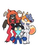 alpha_channel anthro arachnid arthropod asuka_langley_soryu blue_body blue_hair brown_body brown_fur brown_hair canid canine clothing cosplay cyana_(hexedcyana) demon dipstick_tail female fox fur group hair hexedcyana hi_res humanoid hybrid male male/female mammal markings neon_genesis_evangelion orange_body orange_fur orange_hair outline plugsuit rei_ayanami shinji_ikari simple_background smile spider tail tail_markings text text_on_clothing trans_(lore) trans_man_(lore) trans_woman_(lore) transparent_background trio white_outline