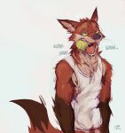 anthro ball bodily_fluids canid canine disney drooling fox hi_res laskerthefox male mammal muscular muscular_male nick_wilde nipple_piercing nipple_slip nipples pecs piercing saliva simple_background solo tennis_ball tennis_ball_in_mouth true_fox white_background zootopia