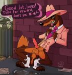 balls clothing disney dumbyb footwear genitals hi_res knot male mammal mustelid musteline paws smarty_weasel smile smiling_at_viewer socks solo street tongue tongue_out toon_patrol true_musteline weasel who_framed_roger_rabbit